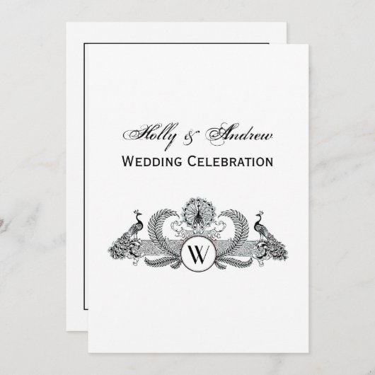 ヴィンテージピーコックとモノグラム 招待状 (正面/裏面)