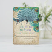 ヴィンテージピーコックと羽RSVP 出欠カード (スタンド正面)