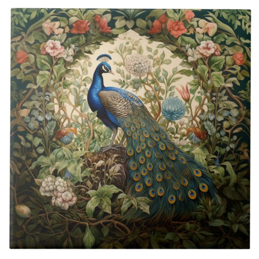 ヴィンテージピーコックのウィリアムモリスガーデン タイル (正面)