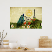 ヴィンテージピーコックアートwithエッフェルタワー ポスター (キッチン)