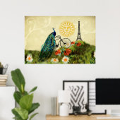ヴィンテージピーコックアートwithエッフェルタワー ポスター (ホームオフィス)