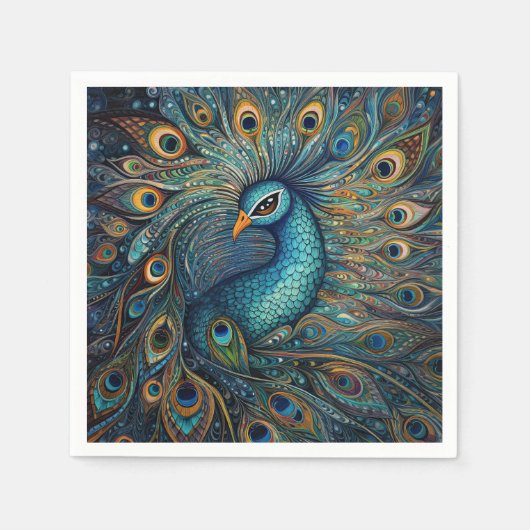 ヴィンテージピーコックアールヌーボー スタンダードカクテルナプキン (正面)