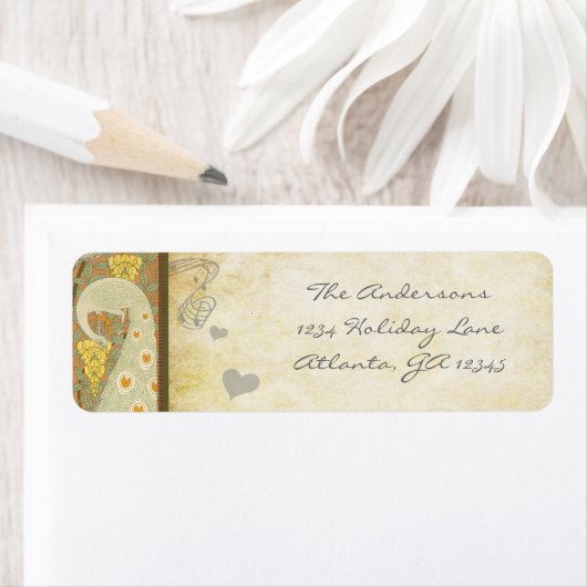 ヴィンテージピーコックイエローコーラルグレーラベルズ ラベル (インサイチュ)