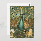 ヴィンテージピーコックイラストレーション ポストカード (正面/裏面)