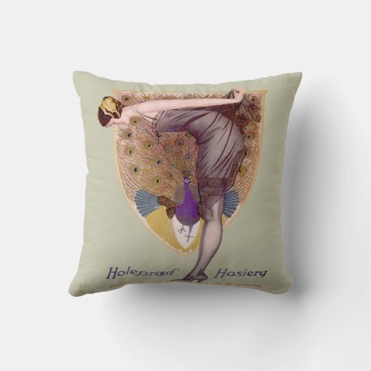 ヴィンテージピーコックウーマンフラッパーかわいらし クッション (裏面)
