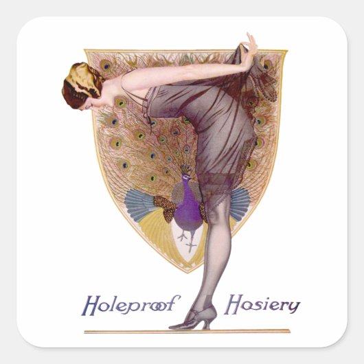 ヴィンテージピーコックウーマンフラッパーかわいらし スクエアシール (正面)