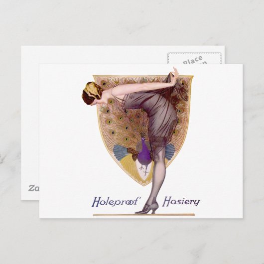 ヴィンテージピーコックウーマンフラッパーかわいらし ポストカード (正面/裏面)
