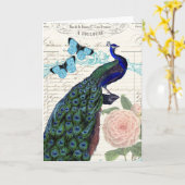 ヴィンテージピーコックエフランスのフェラコラージュ誕生日 カード (黄色い花)