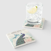 ヴィンテージピーコックオンエフフランスのエメラコラージュ ストーンコースター (横)