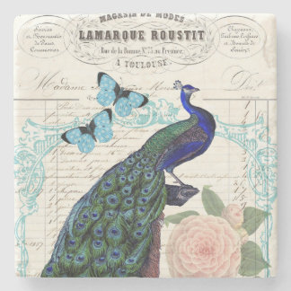 ヴィンテージピーコックオンエフフランスのエメラコラージュ ストーンコースター