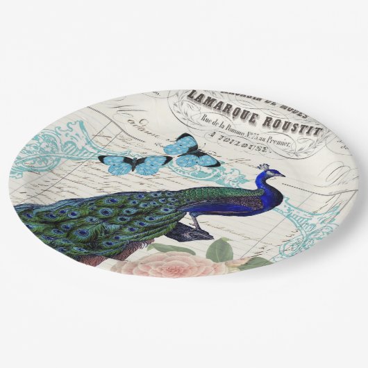 ヴィンテージピーコックオンエフフランスのエメラコラージュ ペーパープレート (アングル)