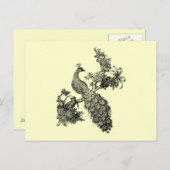 ヴィンテージピーコックオンブランチTシャツとギフト ポストカード (正面/裏面)