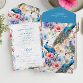 ヴィンテージピーコックガーデンアンティークブルーフローラ結婚ズ オールインワン招待状