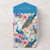 ヴィンテージピーコックガーデンブルーアンティークフローラ結婚 オールインワン招待状 (外側)