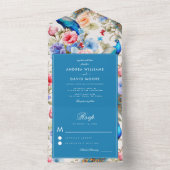 ヴィンテージピーコックガーデンブルーアンティークフローラ結婚 オールインワン招待状 (内側)