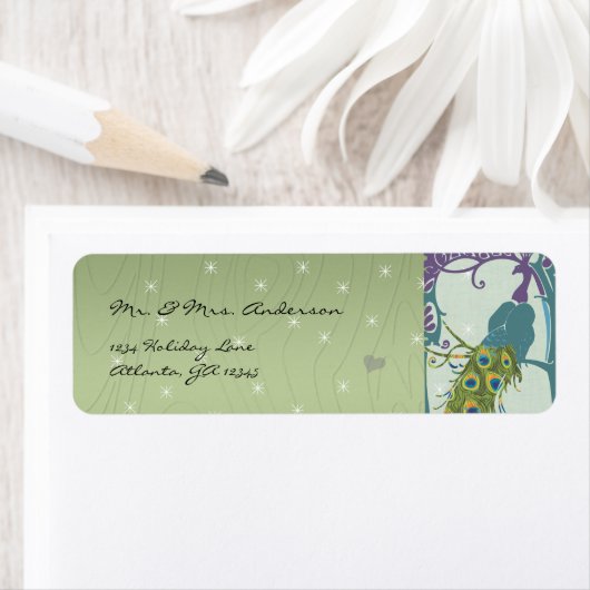 ヴィンテージピーコックグリーン木目と星付き住所 ラベル (インサイチュ)