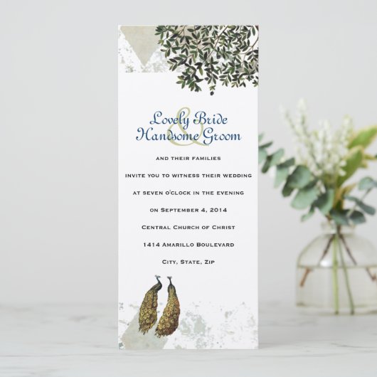 ヴィンテージピーコックシェブロン結婚式招待状 招待状 (スタンド正面)