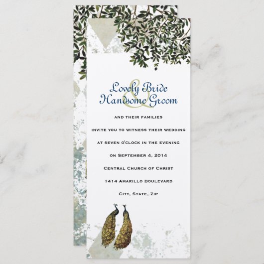 ヴィンテージピーコックシェブロン結婚式招待状 招待状 (正面/裏面)
