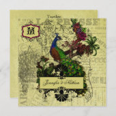 ヴィンテージピーコックスクエア結婚式招待状 招待状 (正面/裏面)