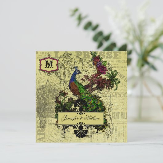 ヴィンテージピーコックスクエア結婚式招待状 招待状 (スタンド正面)