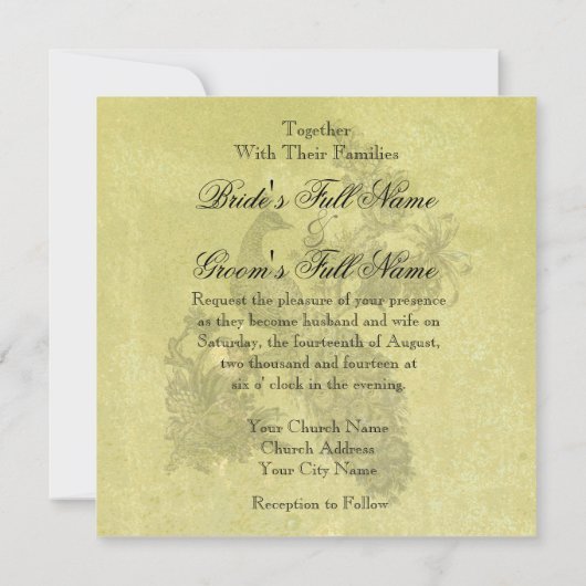 ヴィンテージピーコックスクエア結婚式招待状 招待状 (裏面)