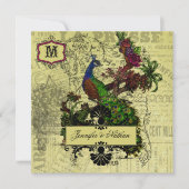 ヴィンテージピーコックスクエア結婚式招待状 招待状 (正面)