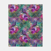 ヴィンテージピーコックスパープルティール(緑がかった色)アンティーク エレガント フリースブランケット (正面)