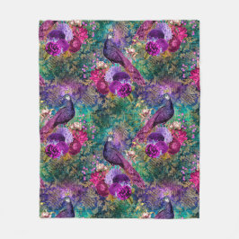 ヴィンテージピーコックスパープルティール（緑がかった色）アンティーク エレガント フリースブランケット