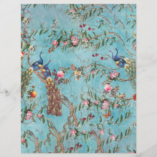 ヴィンテージピーコックスピンクとブルー折り紙紙 (正面)