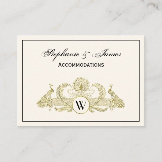 ヴィンテージピーコックスモノグラムアイボリーBGフェイク金ゴールド 名刺 (正面)