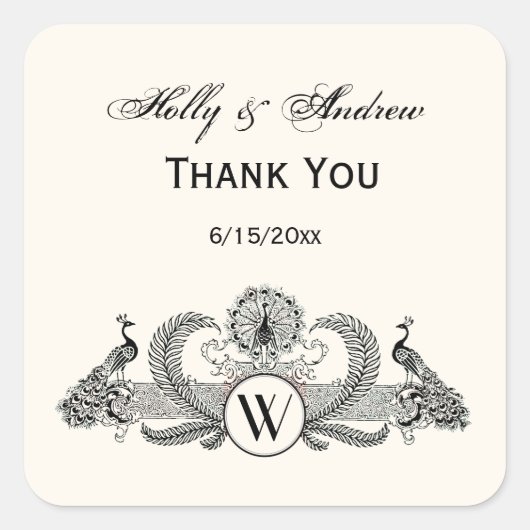 ヴィンテージピーコックスモノグラムアイボリーBG スクエアシール (正面)