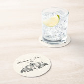 ヴィンテージピーコックスモノグラムアイボリーBG ラウンドペーパーコースター (インサイチュ)