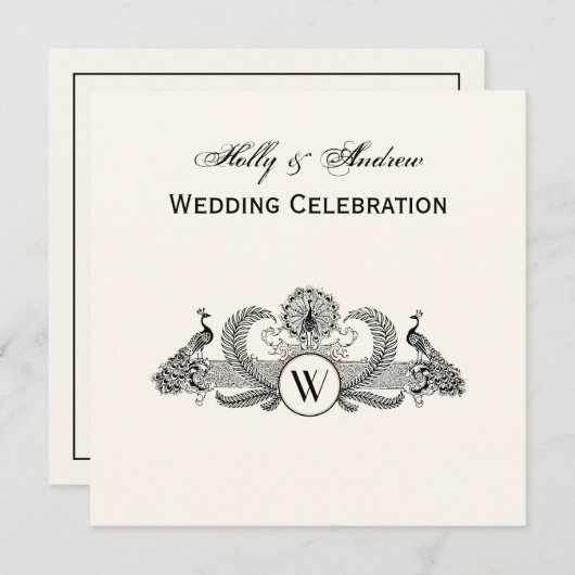 ヴィンテージピーコックスモノグラムアイボリーBG 招待状 (正面/裏面)