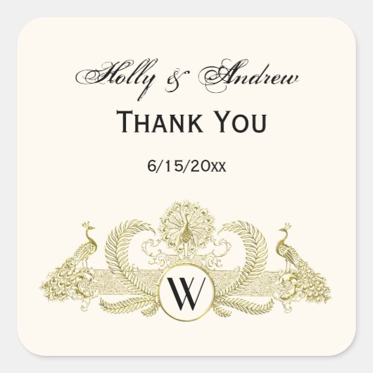 ヴィンテージピーコックスモノグラムフェイク金ゴールドアイボリーBG スクエアシール (正面)