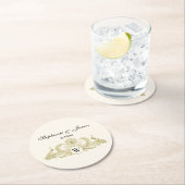 ヴィンテージピーコックスモノグラムフェイク金ゴールドアイボリーBG ラウンドペーパーコースター (インサイチュ)