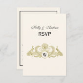 ヴィンテージピーコックスモノグラムフェイク金ゴールドアイボリーBG 出欠カード (正面/裏面)