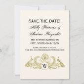 ヴィンテージピーコックスモノグラムフェイク金ゴールドアイボリーBG 招待状 (正面)