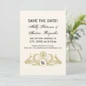 ヴィンテージピーコックスモノグラムフェイク金ゴールドアイボリーBG 招待状 (スタンド正面)