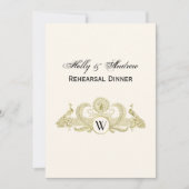 ヴィンテージピーコックスモノグラムフェイク金ゴールドアイボリーBG 招待状 (正面)