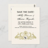 ヴィンテージピーコックスモノグラムフェイク金ゴールドアイボリーBG 案内ポストカード (正面/裏面)