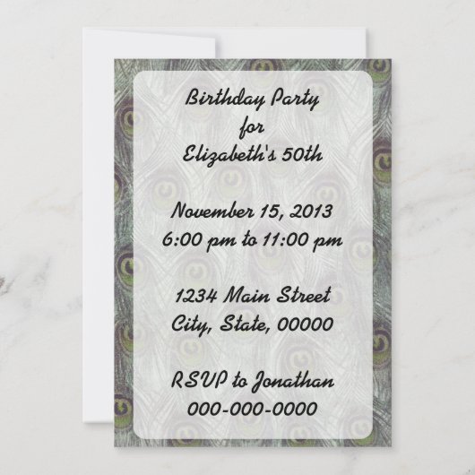 ヴィンテージピーコックス誕生日パーティー 招待状 (裏面)