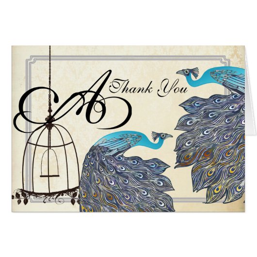 ヴィンテージピーコックス鳥かご結婚式招待状 (正面横)