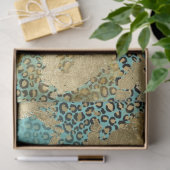 ヴィンテージピーコックターコイズ金ゴールドレオパードデクページ 薄葉紙 (ギフト)