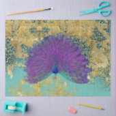 ヴィンテージピーコックターコイズ金ゴールドレオパードデクページ 薄葉紙 (クラフト)