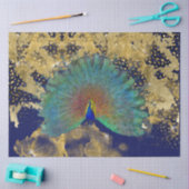 ヴィンテージピーコックネイビーブルー金ゴールドレオパードデコップページ 薄葉紙 (クラフト)