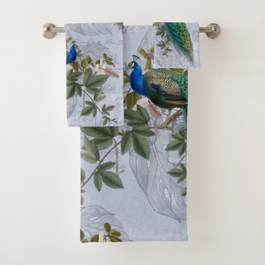 ヴィンテージピーコックハイビスカスエフェメラブエレガントルー バスタオルセット (インサイチュ)