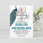 ヴィンテージピーコックハートティール（緑がかった色）アンドコーラル招待状 招待状 (スタンド正面)