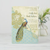 ヴィンテージピーコックバーズラグーンダイブダマスウェディング 招待状 (スタンド正面)