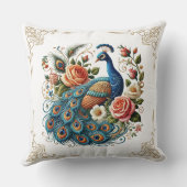 ヴィンテージピーコックバードフローラアート装飾用クッション クッション (裏面)