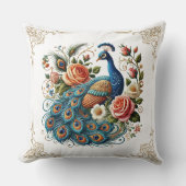 ヴィンテージピーコックバードフローラアート装飾用クッション クッション (正面)